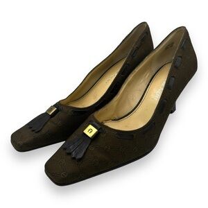 Etienne Aigner E-Orah Kiltie Tassel Kitten Heel Pumps, Brown, Size 6M